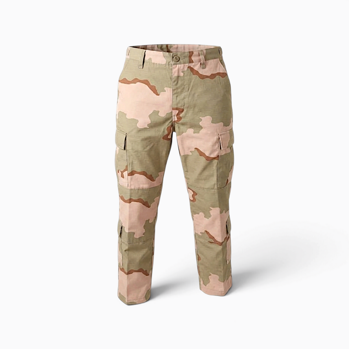 Pantalón táctico militar camuflado desierto antirasgo ripstop para escoltas de la UNP y fuerzas especiales en Colombia.