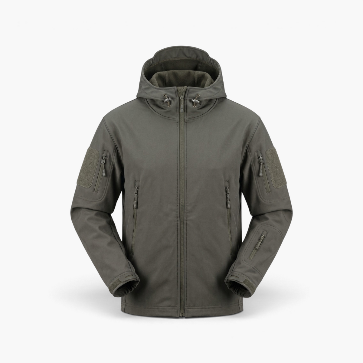Chaqueta táctica militar impermeable gris lobo de alta resistencia y perfil ergonómico para uso urbano en Colombia.