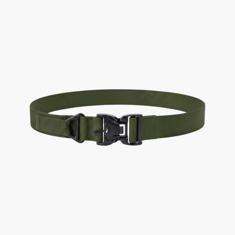 Cinturón táctico con hebilla de liberación rápida para equipamiento militar, policial y outdoor.