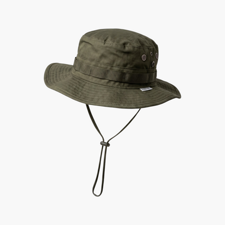 Sombrero pava camboyana verde selva táctico militar y outdoor para protección solar.